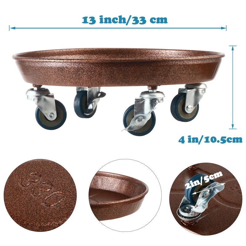 Planterhoma 3 Packs Metal Plant Caddy with Wheels 13" Rolling Plant Stand Heavy Duty Plant Dolly with Casters for Indoor and Outdoor Large Planter Casters Potted Plant Mover,Copper - Image 2