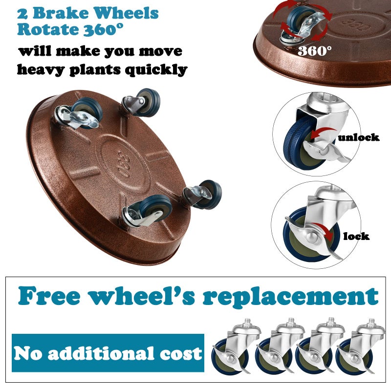 Planterhoma 3 Packs Metal Plant Caddy with Wheels 13" Rolling Plant Stand Heavy Duty Plant Dolly with Casters for Indoor and Outdoor Large Planter Casters Potted Plant Mover,Copper - Image 3