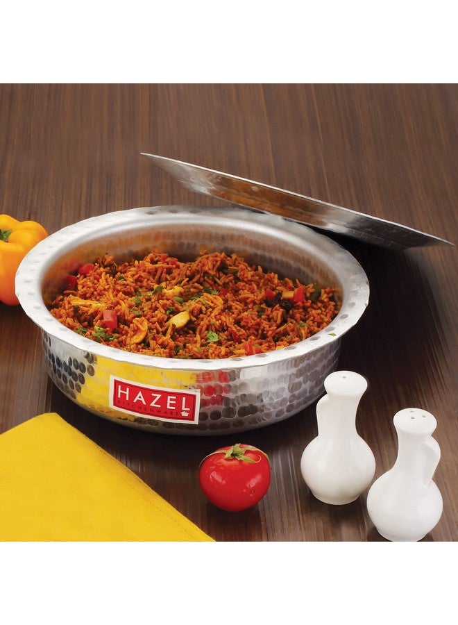 Hazel وعاء هازيل من الألمنيوم لانغدي مع غطاء | 25 سم بسعة 2100 مل بتصميم مطروق ولامع وقاع دائري لطهي الطعام | أواني بهاغونا ديكشي - Image 2