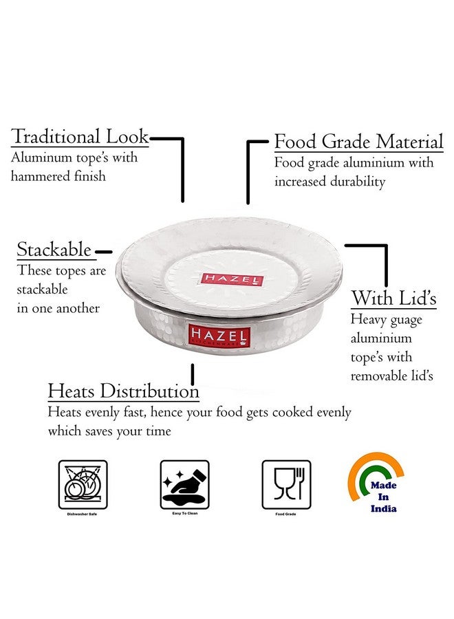 Hazel وعاء هازيل من الألمنيوم لانغدي مع غطاء | 25 سم بسعة 2100 مل بتصميم مطروق ولامع وقاع دائري لطهي الطعام | أواني بهاغونا ديكشي - Image 3