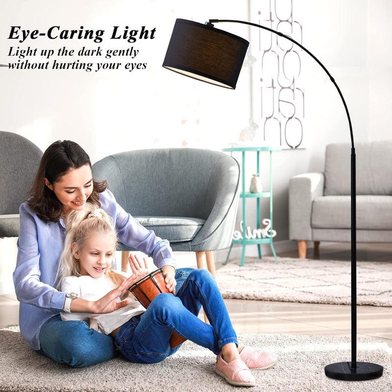 SKY-TOUCH Arc Floor Lamp : Dimmable Black Standing Lamp with Adjustable Height Modern Marble Base Standing Hanging Light with Adjustable Hanging Shade for Reading Living Room Bedroom Office (Black) - Image 3