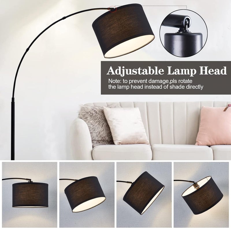 SKY-TOUCH Arc Floor Lamp : Dimmable Black Standing Lamp with Adjustable Height Modern Marble Base Standing Hanging Light with Adjustable Hanging Shade for Reading Living Room Bedroom Office (Black) - Image 2
