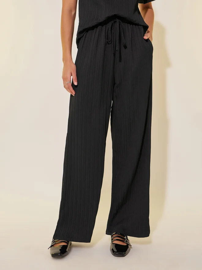 Take Two Take Two Textured Collared Top and Drawstring Waist Pants Co-Ords