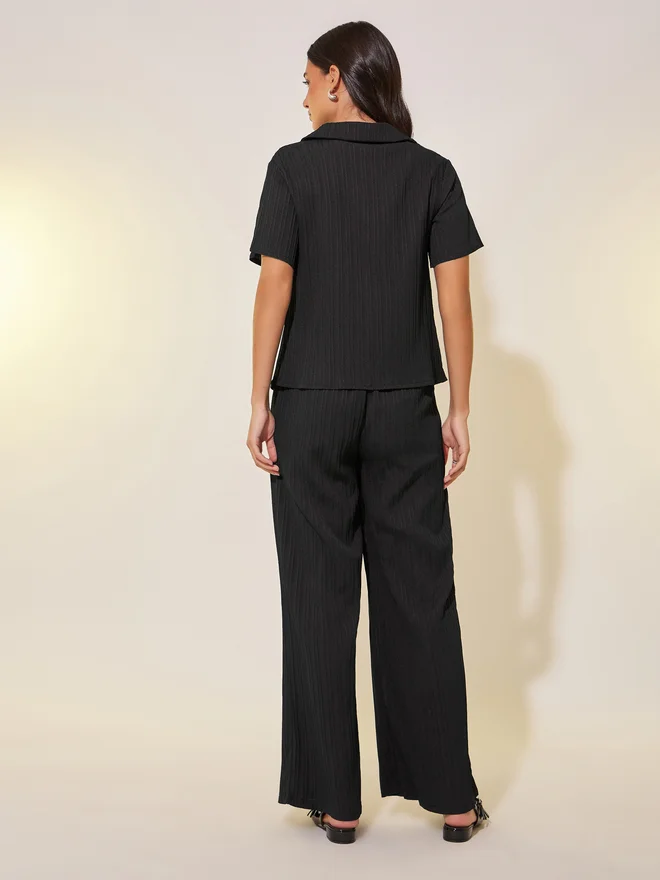 Take Two Take Two Textured Collared Top and Drawstring Waist Pants Co-Ords