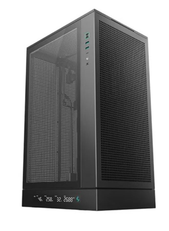 DEEPCOOL CH270 Digital High Airflow Vertical Micro-ATX Compact PC Case, Tempered Glass, Digital System Monitor Display, Support for Micro-ATX & Mini-ITX, 4 Expansion Slots, USB 3.2 Gen2 Type-C, Multiple Fan & Radiator Support (Up to 360mm), High Airflow Mesh Design, Black | R-CH270-BKNDM0-G-1 - Image 1