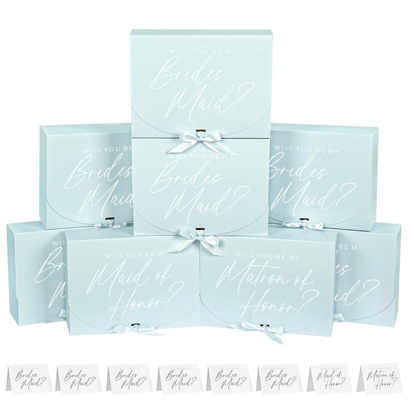 WLUSEAXI 8Pack Bridesmaid Proposal Box With Cards Matron and Maid of Honor Gift Box Will You Be My Bridesmaid Box for Gifts Blue - Image 2