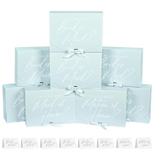 WLUSEAXI 8Pack Bridesmaid Proposal Box With Cards Matron and Maid of Honor Gift Box Will You Be My Bridesmaid Box for Gifts Blue - Image 1