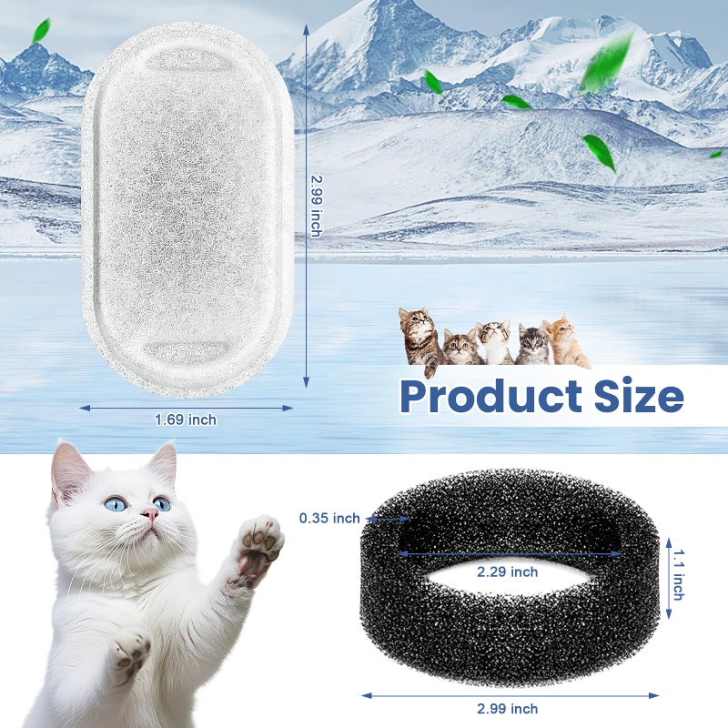 Beyolike Cat Water Fountain Filter Replacement, 8 Pcs Pet Water Fountain Filters with 8 Pcs Sponges Foam for 67oz/2L & 108oz/3.2L Stainless Steel Automatic Cat Water Fountain Dispenser Filters - Image 3
