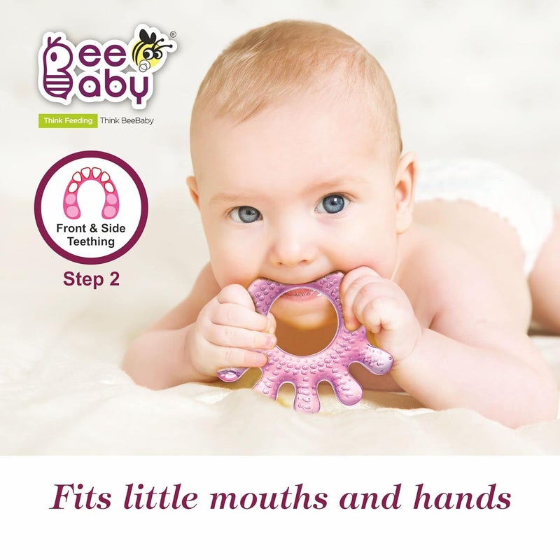 Beebaby Teethers for 6 to 12 Months BPA Free. Cooling Water Filled Baby Teether, Soft Teething Toy for Babies with Carry Case, Soothes Gums and Easy to Grip. 100% BPA, PVC Free. (Fingers - Pink_Green, Pack of 2) - Image 4