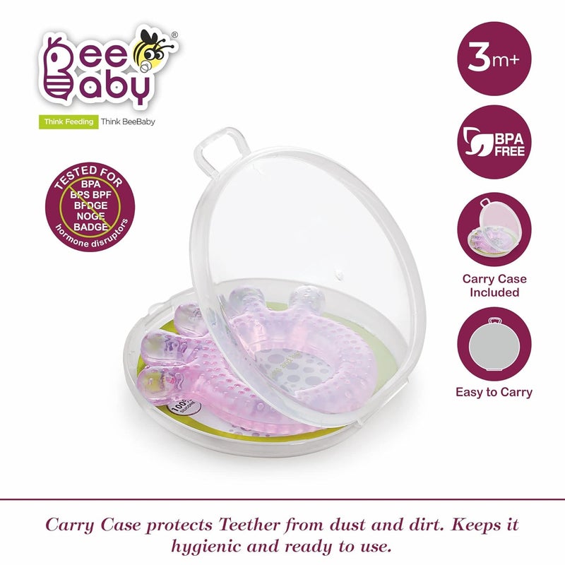 Beebaby Teethers for 6 to 12 Months BPA Free. Cooling Water Filled Baby Teether, Soft Teething Toy for Babies with Carry Case, Soothes Gums and Easy to Grip. 100% BPA, PVC Free. (Fingers - Pink_Green, Pack of 2) - Image 3