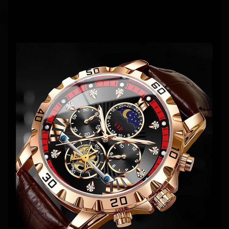 KASTWAVE Mens Luxury Skeleton Automatic Mechanical Wrist Watches, Durable,Waterproof Dial with Precise Quartz Movement, Leather Moon Phase Watch for Everyday, Business Casual - Image 5