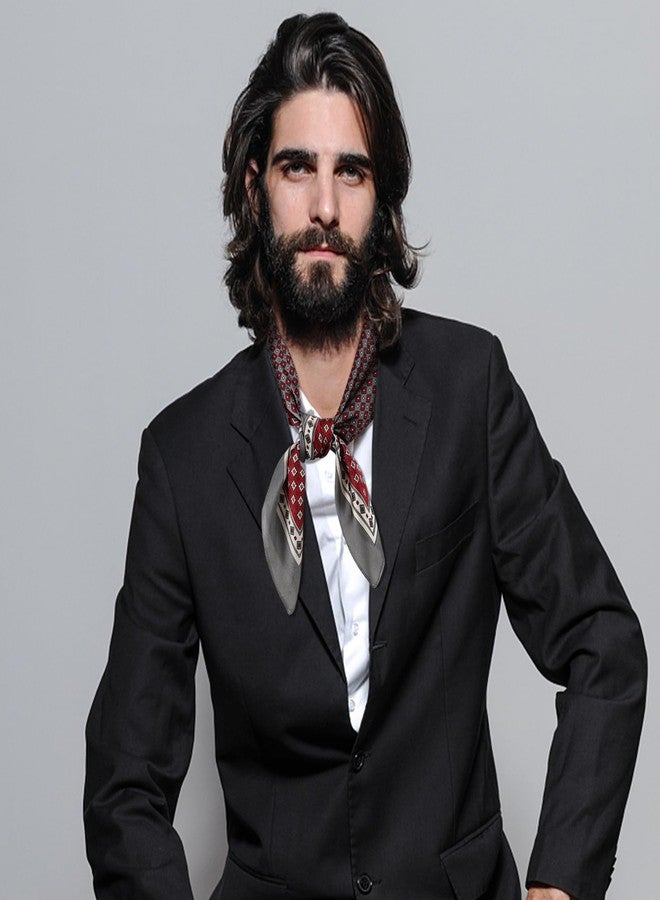 جيرينلي وشاح رقبة أنيق من الحرير بتصميم كلاسيكي من جيرينلي للرجال، وشاح رقبة صيفي أنيق، إكسسوار رسمي (رمادي) - Image 4