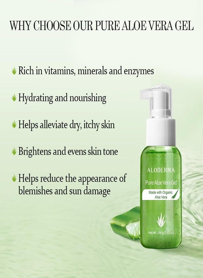 Aloderma Pure Aloe Vera Gel Made within 12 Hours of Harvest with 99% Organic Aloe Vera, Easy Travel Size for Body, Face, & Scalp, Cooling, Soothing Instant Relief for Skin & Sunburn, Pump Bottle - Image 2