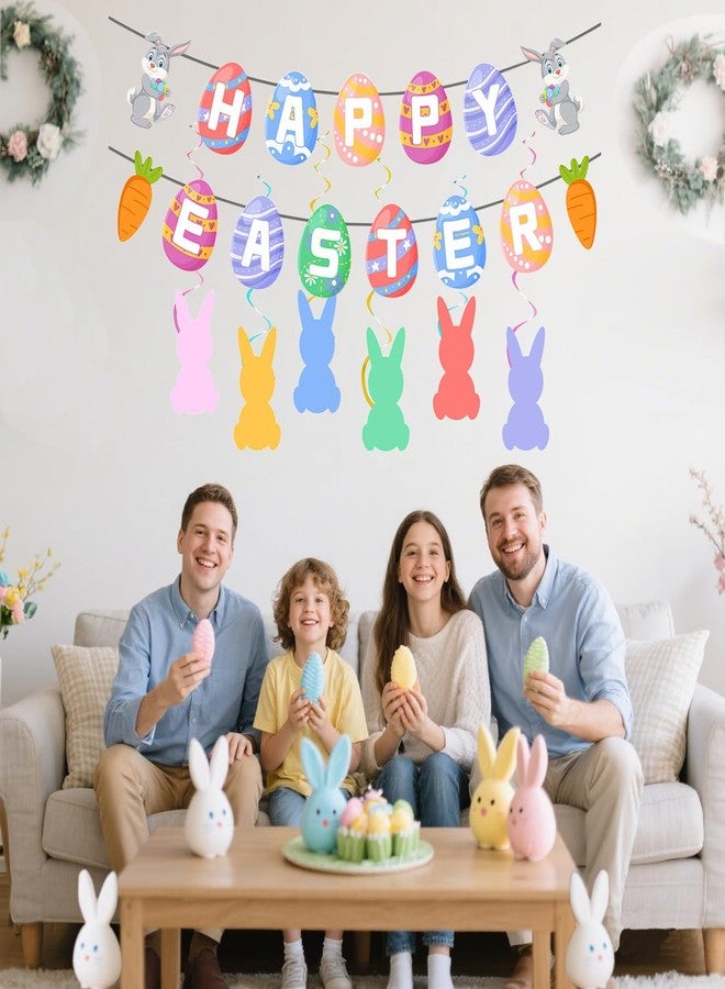 AMOILS Easter Banner Decorations Indoor, HAPPY EASTER Decor Easter Party Decorations Set, Egg Bunny for Home Office School Classroom Easter‘s Day Themed Party Decorations - Image 3