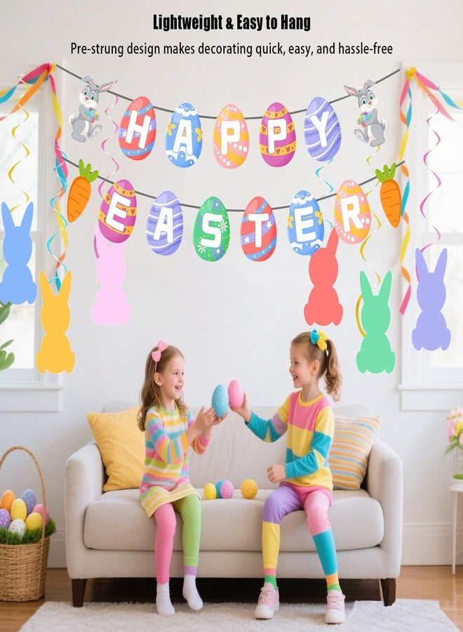 AMOILS Easter Banner Decorations Indoor, HAPPY EASTER Decor Easter Party Decorations Set, Egg Bunny for Home Office School Classroom Easter‘s Day Themed Party Decorations - Image 4