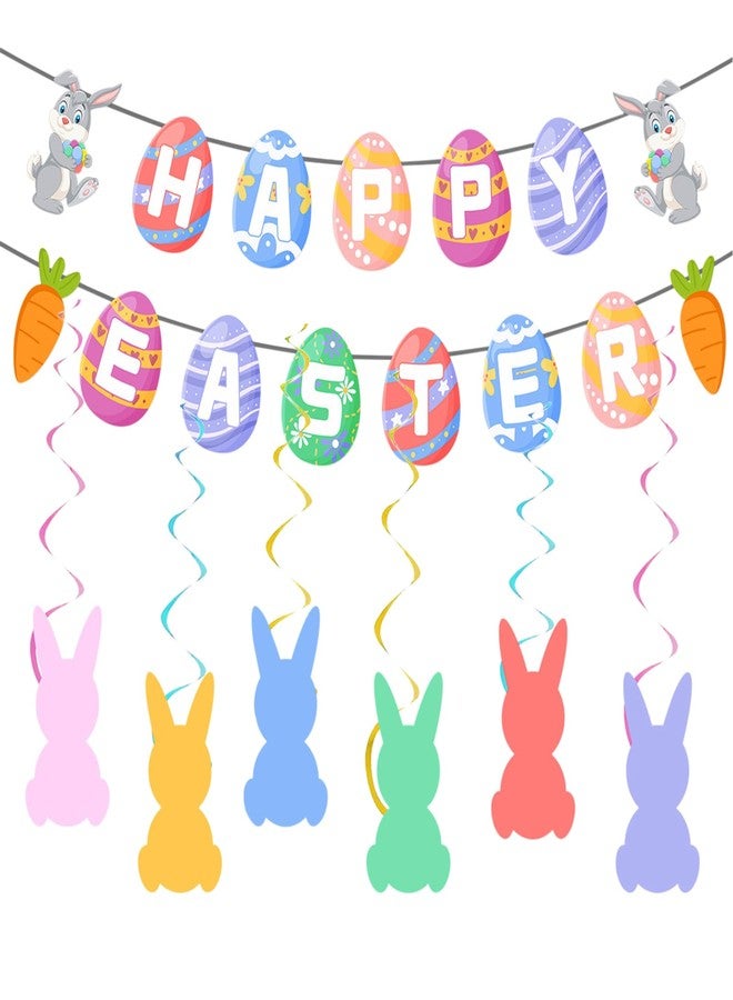 AMOILS Easter Banner Decorations Indoor, HAPPY EASTER Decor Easter Party Decorations Set, Egg Bunny for Home Office School Classroom Easter‘s Day Themed Party Decorations - Image 1