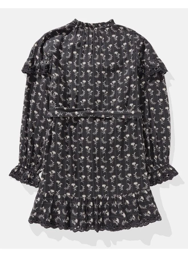 American Eagle AE Long-Sleeve Button-Up Ruffle Mini Dress