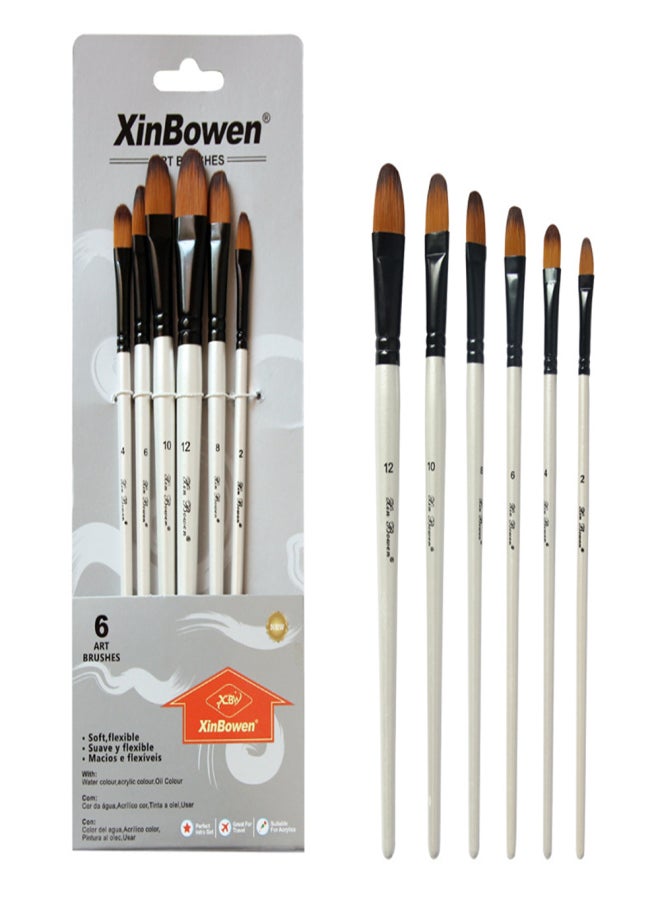 Xinbowen 6pcs Filbert Paint Brushes Paintbrush Set Nylon Hair Paint Brush Set for Acrylic Oil Watercolor Painting Artist Professional Painting Kits Pearl White Brush Seth Set - Image 3