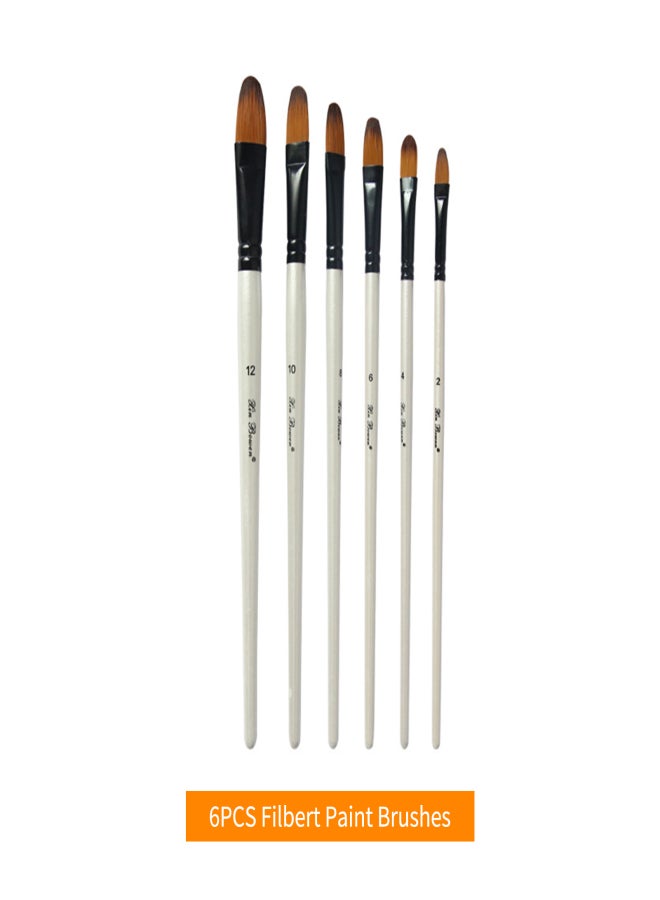 Xinbowen 6pcs Filbert Paint Brushes Paintbrush Set Nylon Hair Paint Brush Set for Acrylic Oil Watercolor Painting Artist Professional Painting Kits Pearl White Brush Seth Set - Image 2