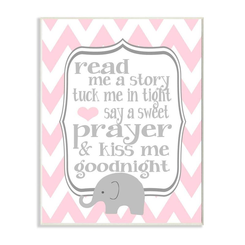 Stupell Industries The Kids Room by Stupell Art Wall Plaque, Read Me A Story/Elephant in Pink Chevron, 11 x 0.5 x 15, Proudly Made in USA - Image 1