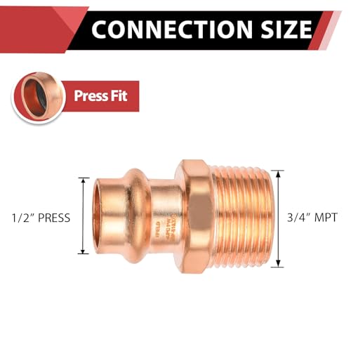 EFIELD Pack of 5 EFIELD Press Copper Fittings12Inch Copper Press x 34inch Male NPT Copper AdaptersPRESS041 - Image 3