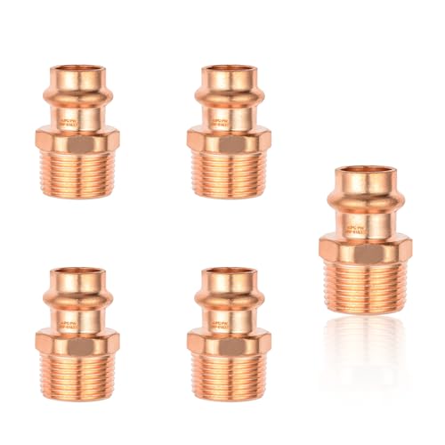 EFIELD Pack of 5 EFIELD Press Copper Fittings12Inch Copper Press x 34inch Male NPT Copper AdaptersPRESS041 - Image 1