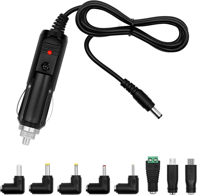 محول طاقة تيار مستمر عالمي للسيارة 12 فولت 5 أمبير، مقاس 5.5 × 2.5 مم، كابل USB بطول 1 متر مع 8 محولات، محول قابس مجوف لولاعة السجائر في السيارة متوافق مع مشغل DVD وجي بي إس وجهاز لوحي وكاميرا - Image 1