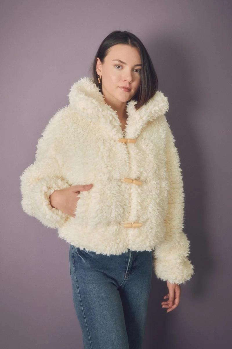 FullaModa Basic Buttoned Plush Coat