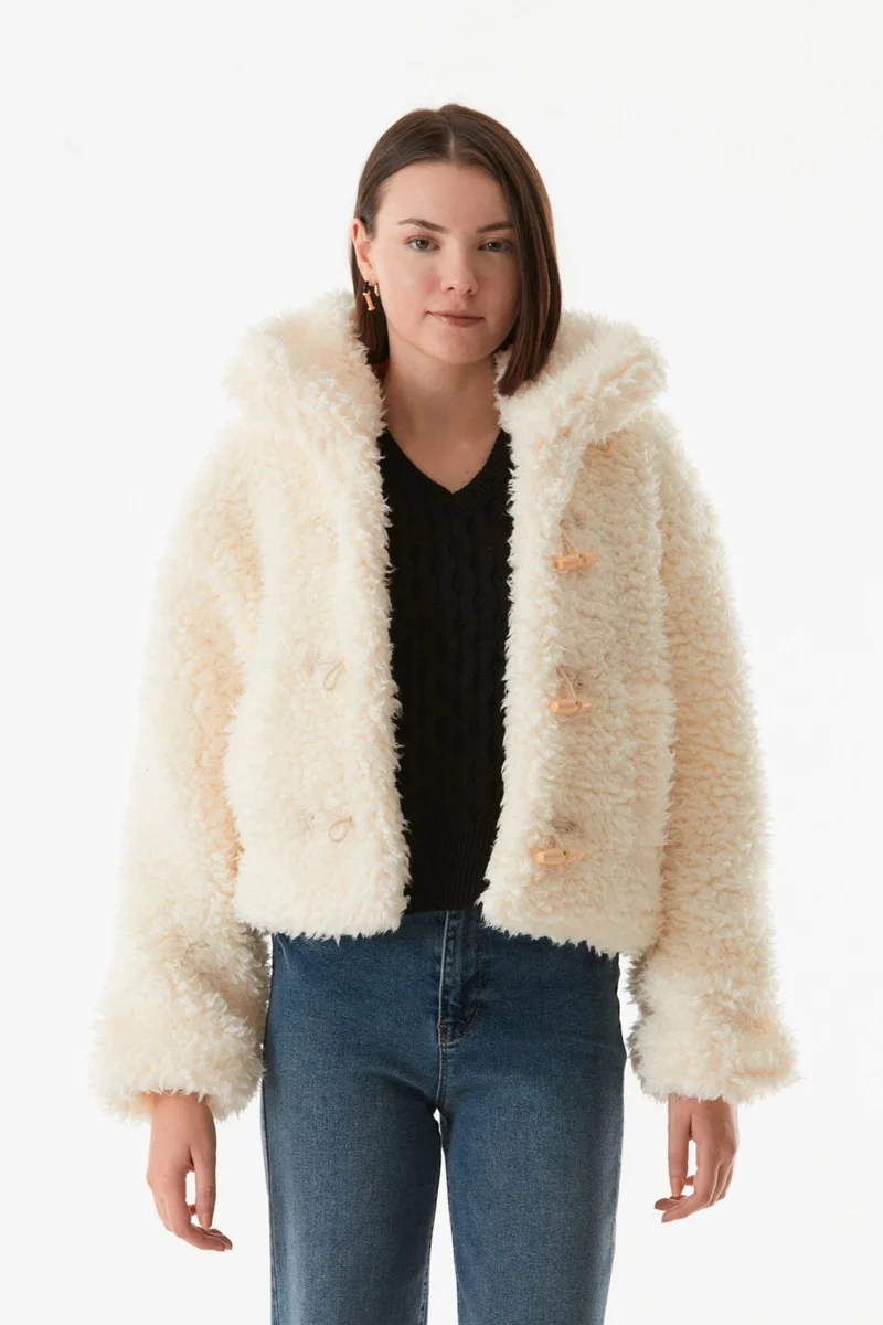 FullaModa Basic Buttoned Plush Coat