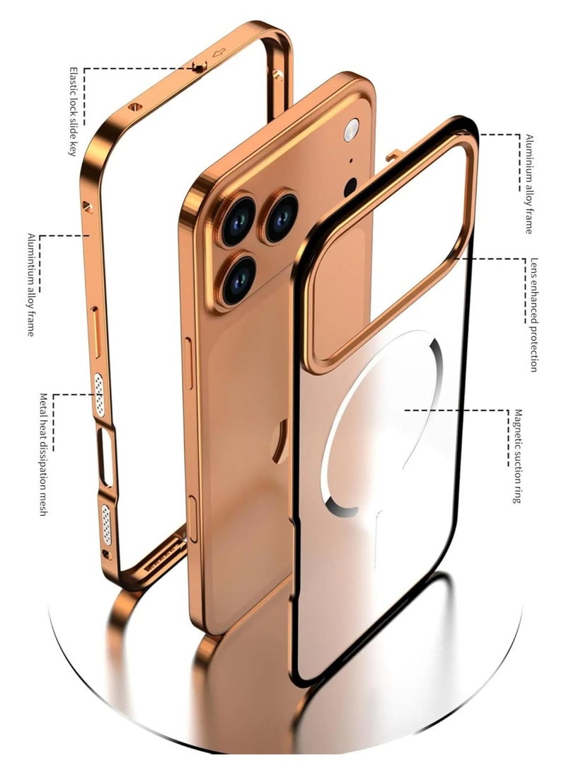 عام غطاء واقي مغناطيسي لـ iPhone 17 Pro Max - إطار معدني من سبائك الألومنيوم بتشطيب ساتان مطفى، غطاء خلفي شبه شفاف للحماية من السقوط والصدمات - Image 3