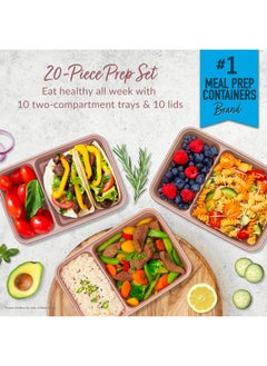 Bentgo Bentgo 20-Piece Lightweight, Durable, Reusable BPA-Free 2-Compartment Containers - Microwave, Freezer, Dishwasher Safe - Rose Gold  - Image 2