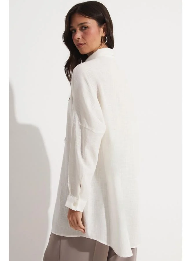 JUNE June Embroidered Detailed Loose Fit Shirt White