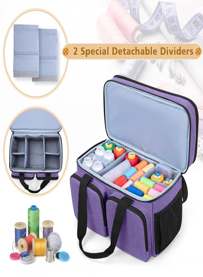 BAFASO Large Sewing Organizer Bag with an Individual Pouch and Detachable Dividers, 2 Layers Sewing Storage Bag for Sewing Supplies(Bag Only), Purple - Image 3