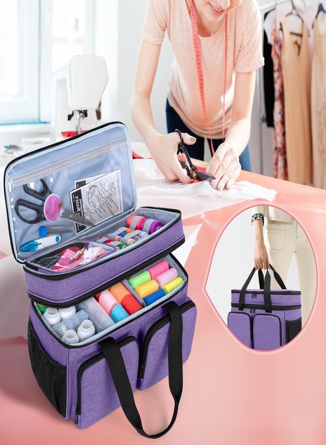 BAFASO Large Sewing Organizer Bag with an Individual Pouch and Detachable Dividers, 2 Layers Sewing Storage Bag for Sewing Supplies(Bag Only), Purple - Image 5