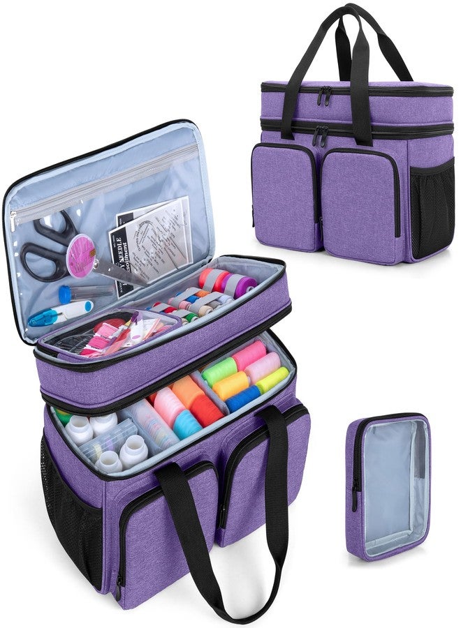 BAFASO Large Sewing Organizer Bag with an Individual Pouch and Detachable Dividers, 2 Layers Sewing Storage Bag for Sewing Supplies(Bag Only), Purple - Image 1