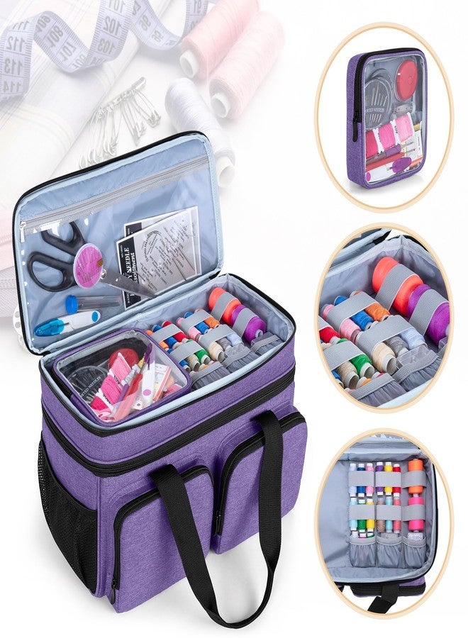 BAFASO Large Sewing Organizer Bag with an Individual Pouch and Detachable Dividers, 2 Layers Sewing Storage Bag for Sewing Supplies(Bag Only), Purple - Image 2
