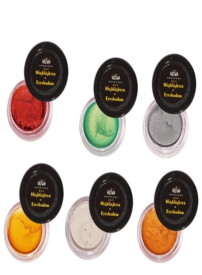 Vozwa 2 in 1 Highlighter Face Makeup & Eyeshadow - 6 Pcs (Maroon + Green + Grey + Gold + White + Copper) - Image 5