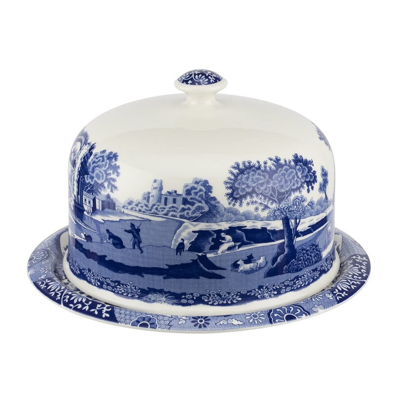 Spode Spode Blue Italian 2 Piece Serving Platter with Dome Cover, Multifunctional Tray for Cake, Pastries, and Cheese, Made of Porcelain, Measures 11.5-Inches, Dishwasher Safe  - Image 1