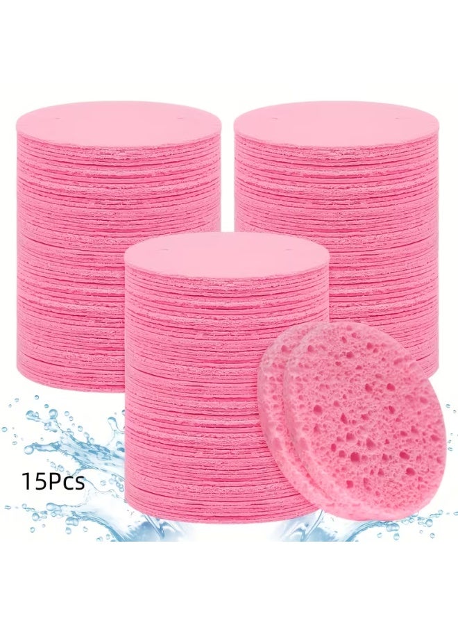 Care Me 15 Pack of Round Compressed Facial Sponges - Natural Exfoliating Soft Pink Deep Cleansing Sponges, Free from Chemicals And Fragrances, Suitable for All Light Beige Skin Types, Convenient for Travel, Home Use, And Outings - Image 1