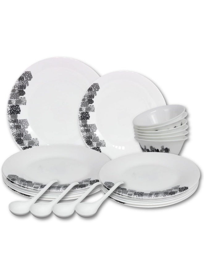 Melrich 16-Piece Opalware Dinner Set With 4X 25 Cm Dinner Plate, 4X18 Cm Desert Plate, 4 X 13 Cm Soup Bowl, 4 X Soup Spoon, Serves 4, White - Image 1