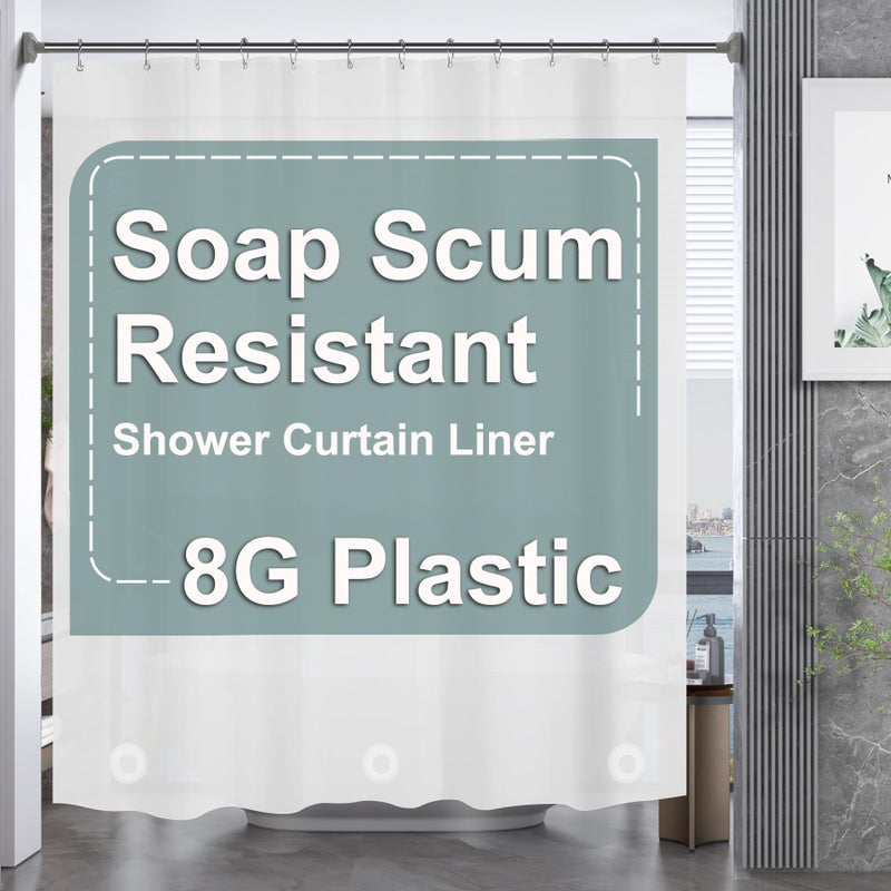 AmazerBath Plastic Shower Curtain  72 x 96 Frosted Weighted Extra Long Shower Curtain  PEVA Heavy Duty Tall Thick Bathroom Curtains with 3 Big Clear Weighted Stones and 12 Rustproof Grommet Holes