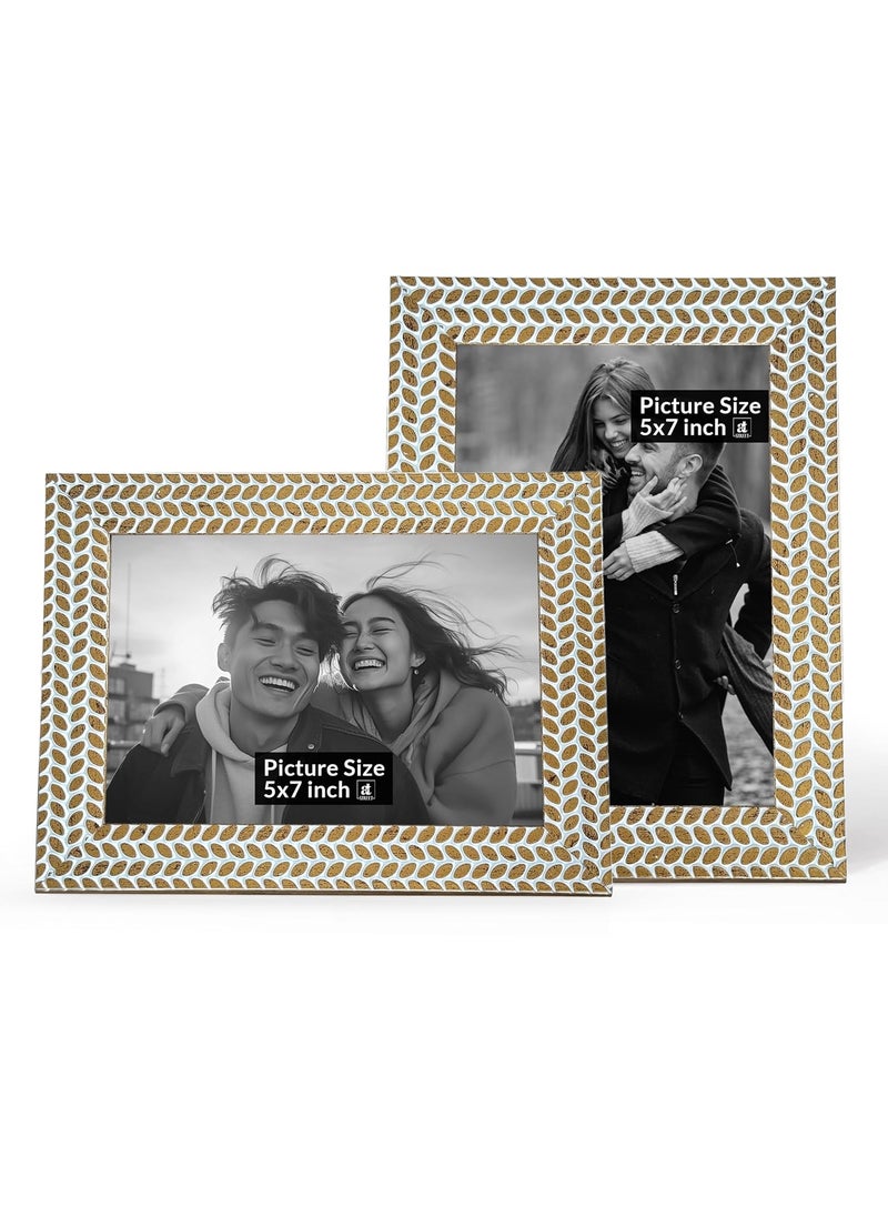 Art Street Art Street Engineered Textured Wood Designed Gold and White Photo Frame Table & Wall Mount Home Decor, Office Desk, Bedroom & Living Room Size (Set Of 2, 5x7 inch)  - Image 2