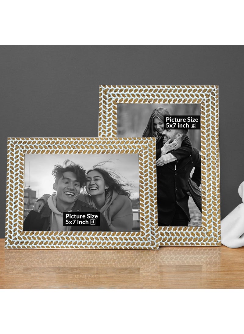 Art Street Art Street Engineered Textured Wood Designed Gold and White Photo Frame Table & Wall Mount Home Decor, Office Desk, Bedroom & Living Room Size (Set Of 2, 5x7 inch)  - Image 1