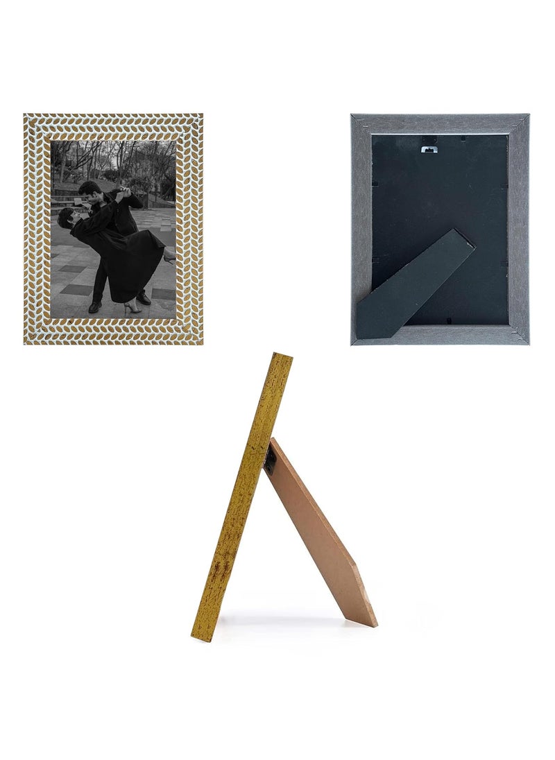 Art Street Art Street Engineered Textured Wood Designed Gold and White Photo Frame Table & Wall Mount Home Decor, Office Desk, Bedroom & Living Room Size (Set Of 2, 5x7 inch)  - Image 4