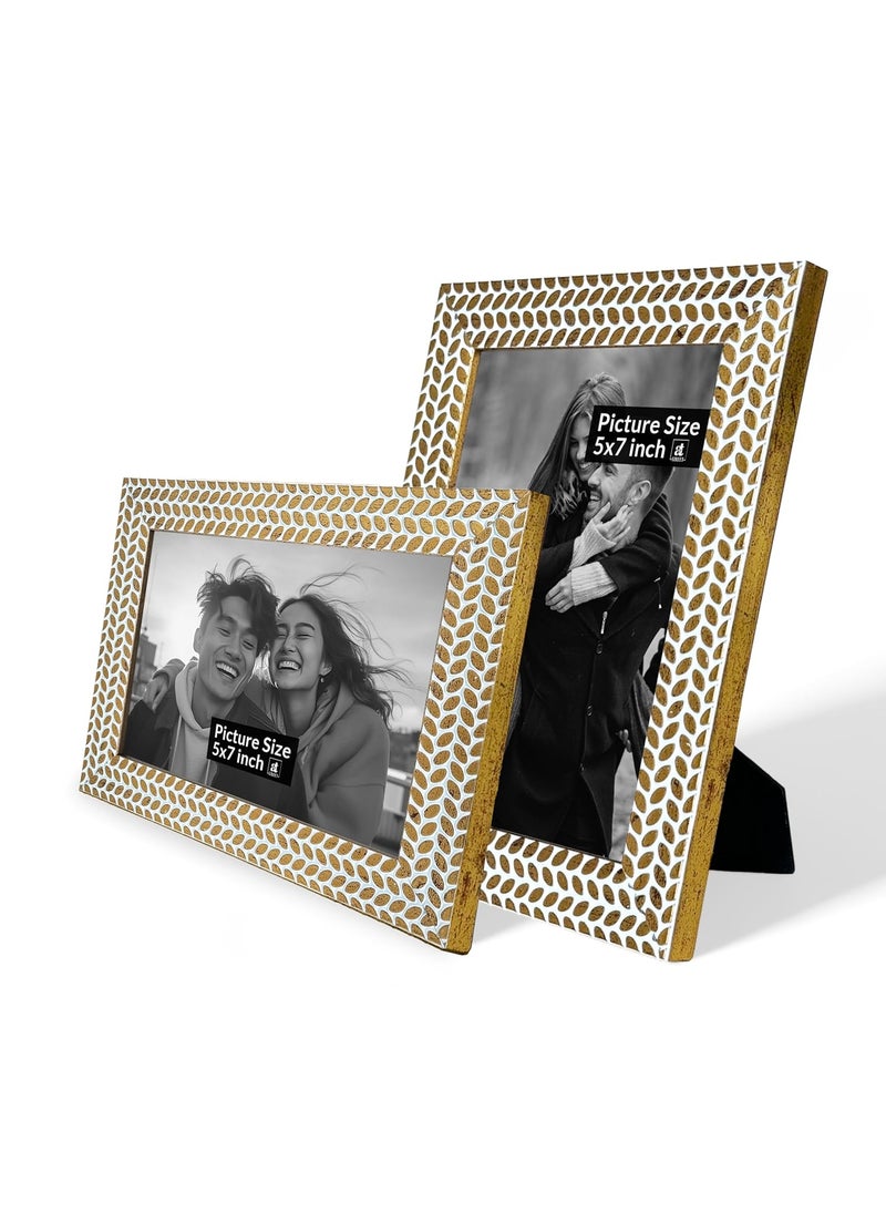 Art Street Art Street Engineered Textured Wood Designed Gold and White Photo Frame Table & Wall Mount Home Decor, Office Desk, Bedroom & Living Room Size (Set Of 2, 5x7 inch)  - Image 3