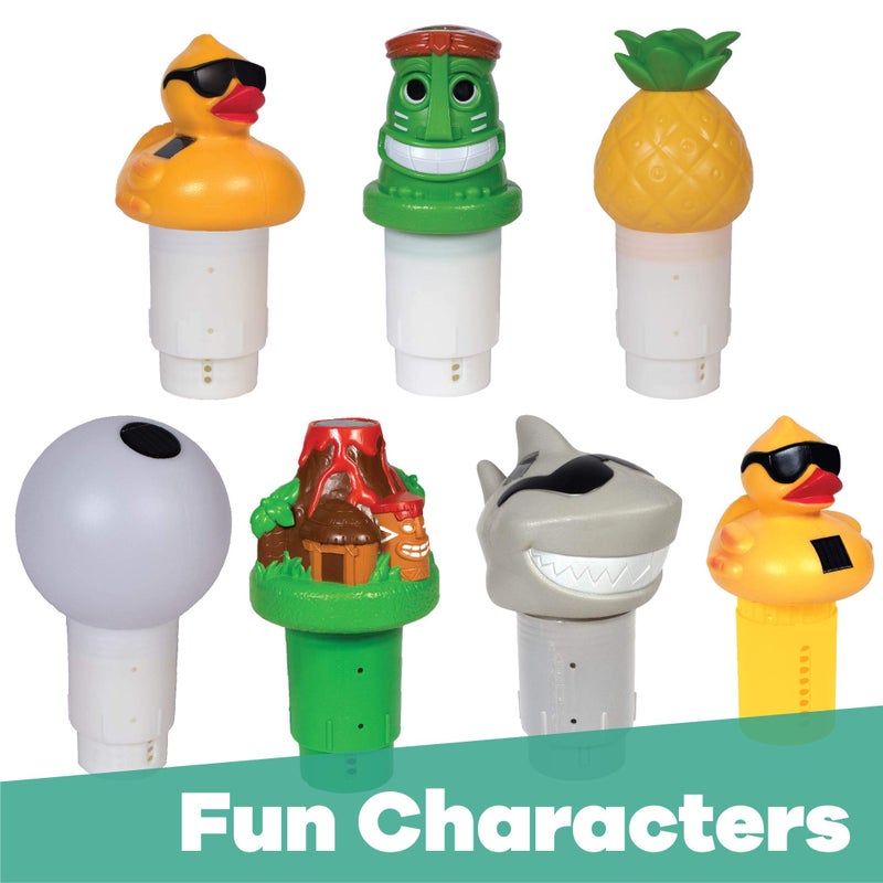GAME Solar Light-Up Derby Duck Pool Chlorinator; 3â€-Tablet Chlorine Dispenser; LED Lights; Light Sensor; Expandable Basket; Adjustable Flow Rate; Duck, Tiki, Globe, Pineapple, & Volcano - Image 5