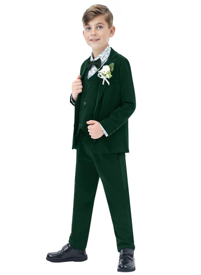 DISAUR Green Boys Formal Outfit Boys Christening Outfits for Memorial Services 7 Pcs Including Jacket, Pants, Shirt, Vest, Corsage, Suspender and Bow Tie for 9-10 Years - Image 3