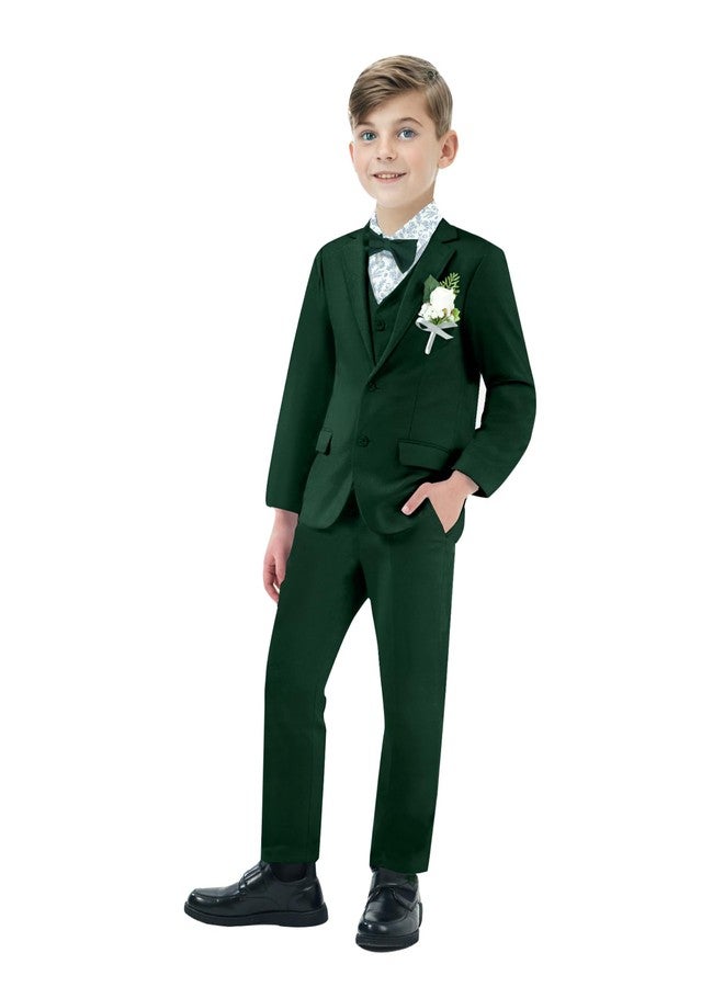 DISAUR Green Boys Formal Outfit Boys Christening Outfits for Memorial Services 7 Pcs Including Jacket, Pants, Shirt, Vest, Corsage, Suspender and Bow Tie for 9-10 Years - Image 4