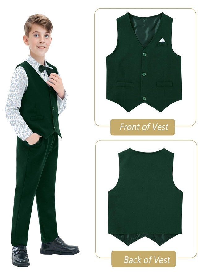DISAUR Green Boys Formal Outfit Boys Christening Outfits for Memorial Services 7 Pcs Including Jacket, Pants, Shirt, Vest, Corsage, Suspender and Bow Tie for 9-10 Years - Image 5
