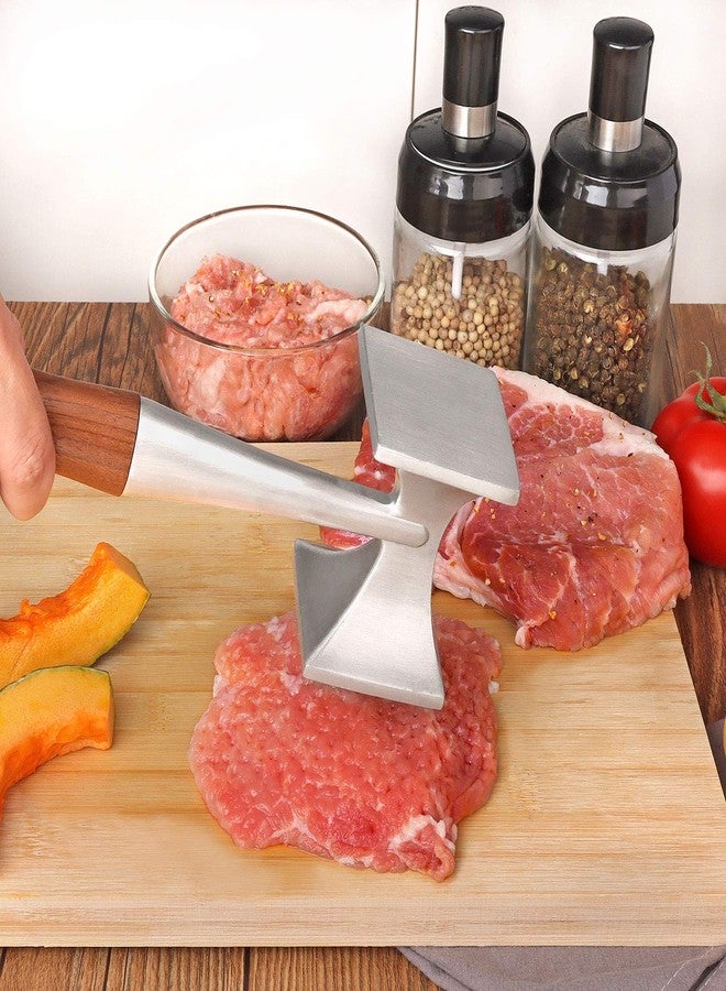 Asdirne Meat Tenderizer, Meat Hammer, Heavy Duty Steak Hammer with Wooden Handle and Food-Grade Zinc Alloy, 2 in 1 Meat Mallet, 26 CM - Image 2